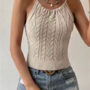 NEW Backless Halter tie sweater tank Top M